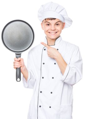 Genç çocuk giyen Şef üniforma