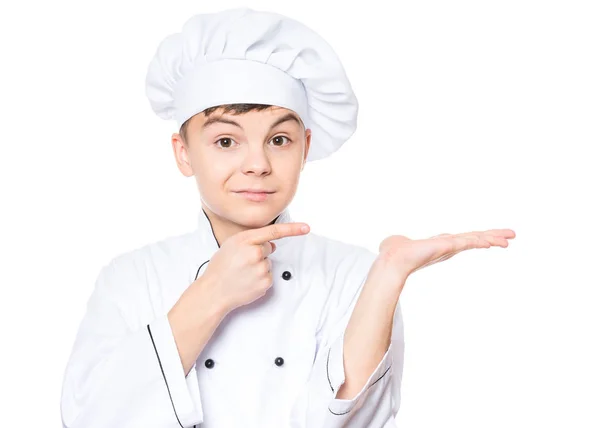 Adolescente ragazzo indossa uniforme chef — Foto Stock