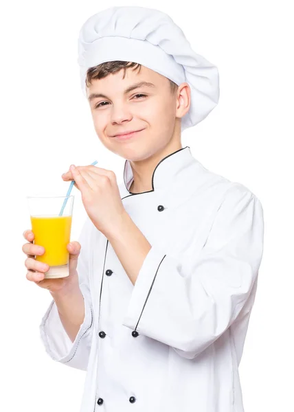 Adolescente chico vistiendo chef uniforme — Foto de Stock