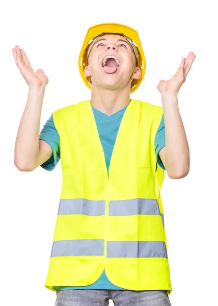 Teen boy in hard hat — Stock Photo, Image