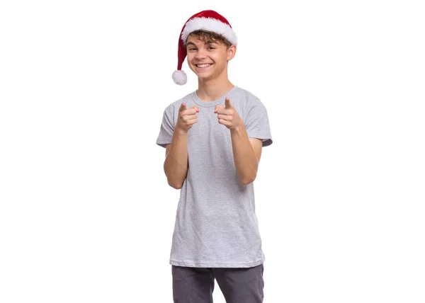 Christmas boy i santa hatt — Stockfoto