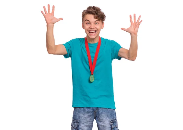 Teen boy with medal — Stock Photo, Image