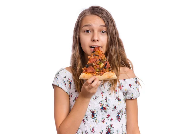 Teen flicka med pizza — Stockfoto