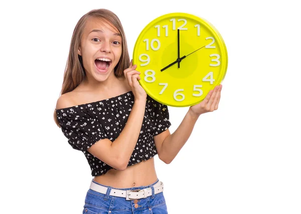 Tonårstjej med stor klocka — Stockfoto