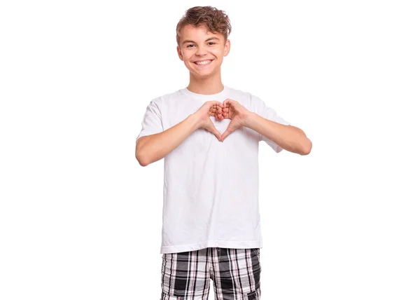 Giovanissima ragazzo making cuore mani — Foto Stock