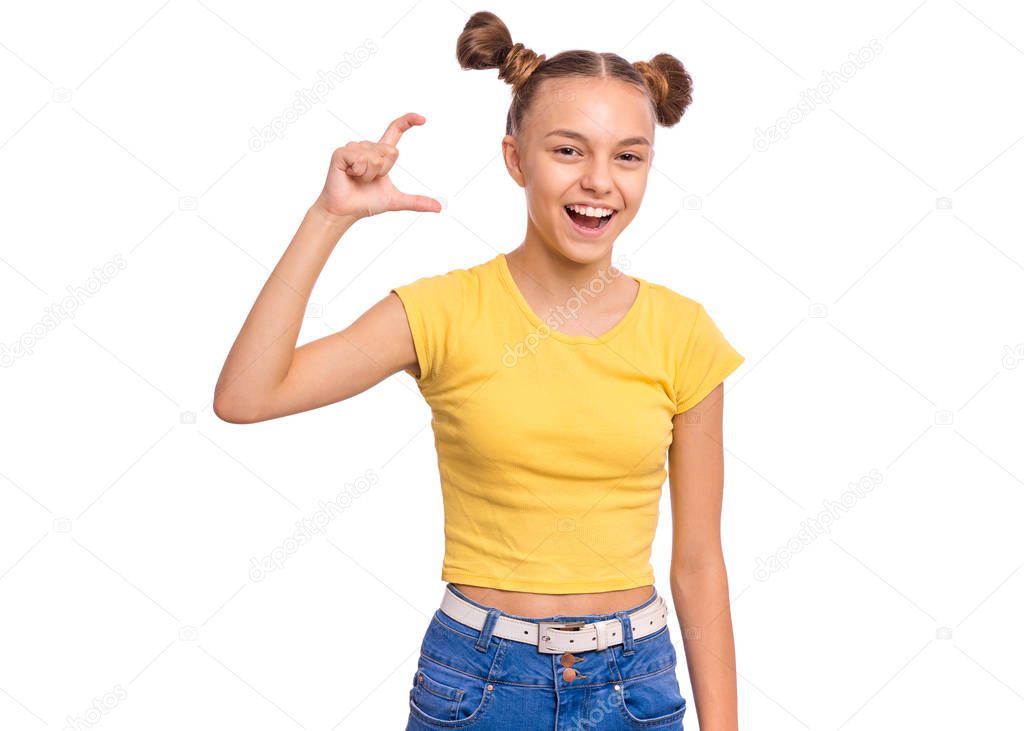 Portrait of teen girl on white