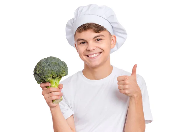 Menino adolescente em chapéu de chef — Fotografia de Stock