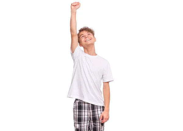 Portrait Young Caucasian Teen Boy Isolated White Background Funny Teenager — Stock Photo, Image