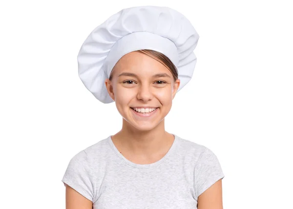 Ritratto Adolescente Felice Cappello Chef Isolato Sfondo Bianco Bambino Cuoco — Foto Stock
