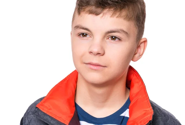 Close Emotional Portrait Caucasian Smiling Teen Boy Head Shot Handsome — Stock Photo, Image