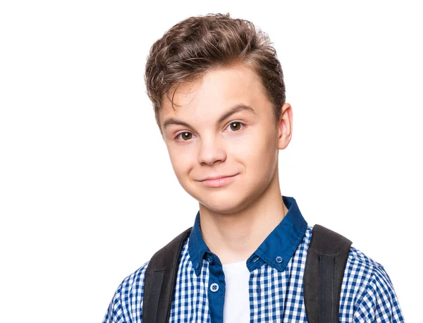 Close Emotional Portrait Caucasian Teen Boy Portrait Handsome Smiling Guy — Stock Photo, Image