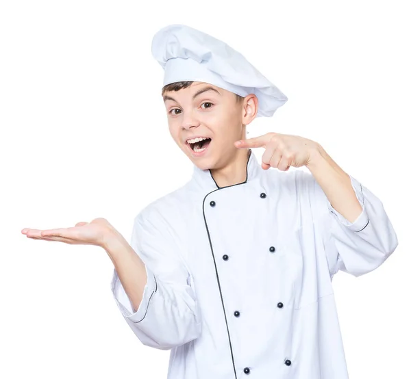 Knappe Tienerjongen Chef Kok Uniform Portret Van Een Leuke Mannelijke — Stockfoto