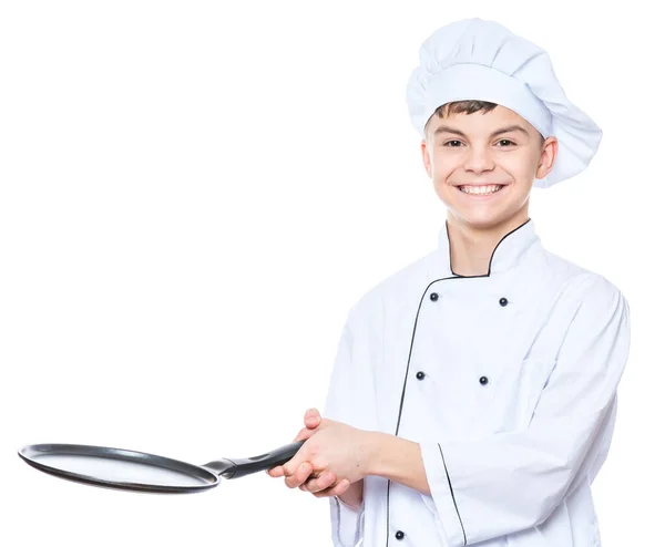 Knappe Tienerjongen Chef Kok Uniform Portret Van Een Leuke Mannelijke — Stockfoto