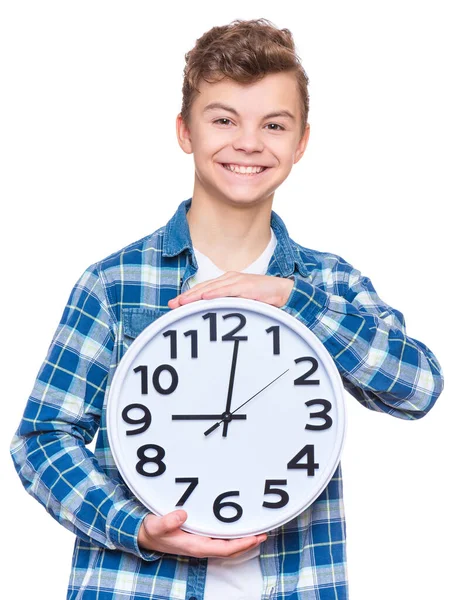 Porträt Eines Kaukasischen Teenagers Mit Uhr Lustiger Teenager Der Die — Stockfoto