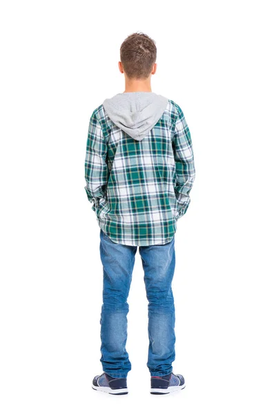 Full Length Portrait Young Caucasian Teen Boy Rear View Isolated — Stock Photo, Image