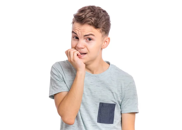 Portrait Surprised Shocked Teen Boy Isolated White Background Funny Child — Stock Photo, Image