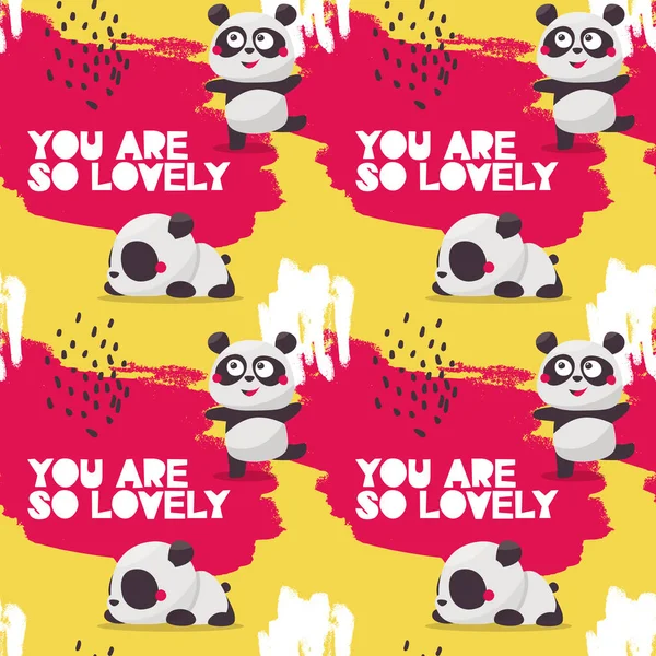 Seamless cute pattern with Panda bear and colorful graphic elements