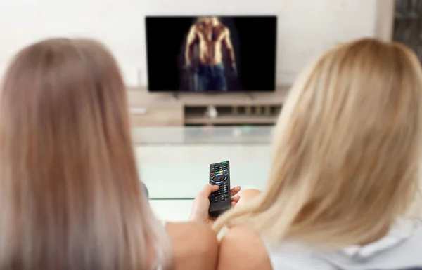 Women watching sexy man video in TV