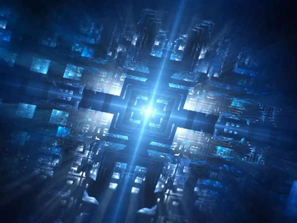 Rede de hardware futurista azul brilhante — Fotografia de Stock