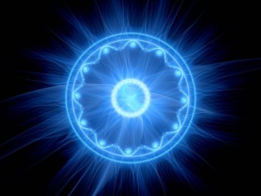 Uzayda mavi parlayan sihirli mandala