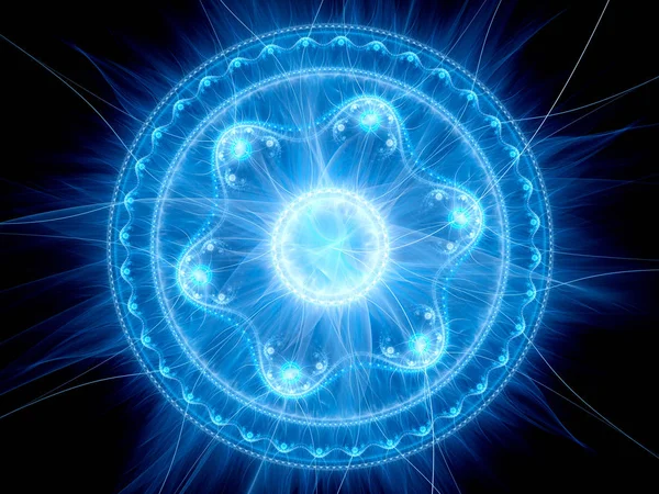 Magical crazy blue glowing mandala — Stock Photo, Image