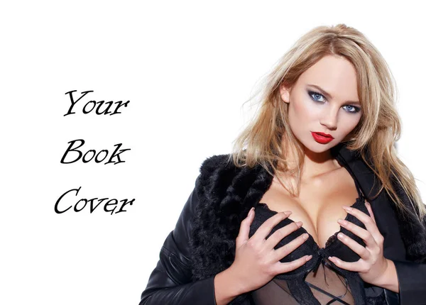 Sensual mulher loira segurando peitos livro capa modelo — Fotografia de Stock