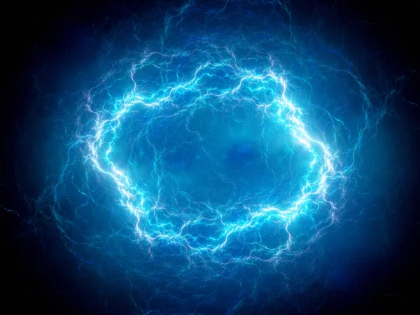 Blue glowing spherical high energy plasma lightning in space — Stock Photo, Image