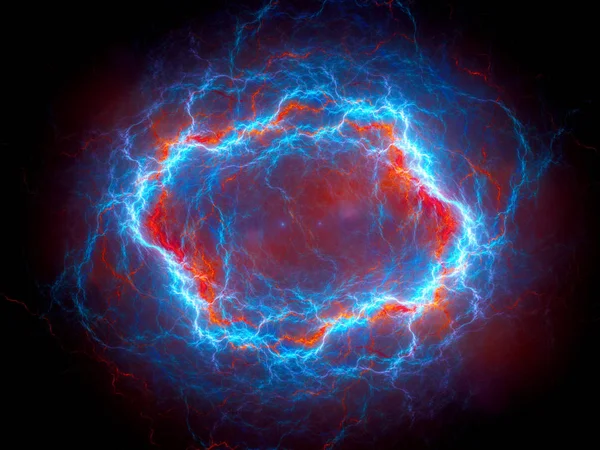 Colorful spherical high energy plasma lightning in space — Stock Photo, Image