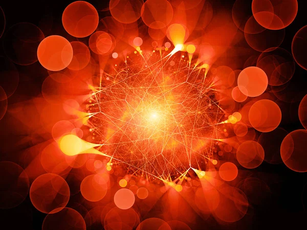 Fiery glowing network connections with circular bokeh — Stock Photo, Image