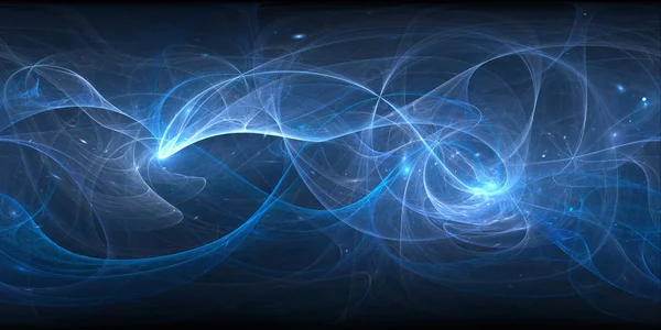Curvas de plasma brillante azul en el espacio, panorama de 360 grados — Foto de Stock