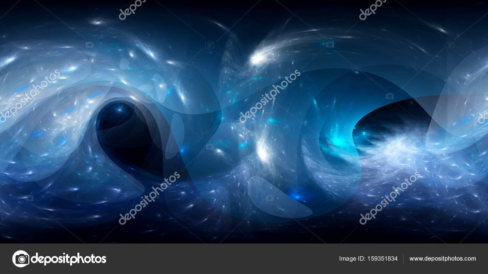 Blue glowing circular galactic surfaces 360 degree panorama Stock Photo