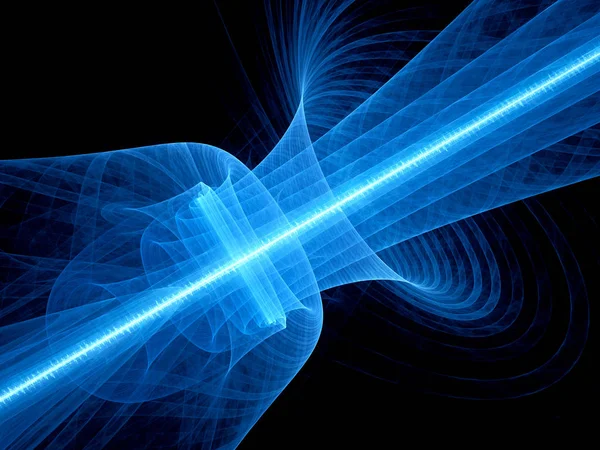 Modrý laser zářící kvantové v prostoru vlnitý paprskem — Stock fotografie