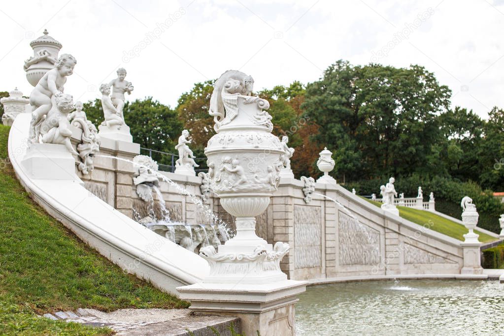 Baroque fountain in Belvedere, Vienna, Austria