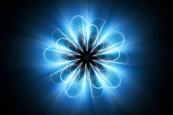 Magical blue glowing mandala exploding in space — Stock Photo, Image