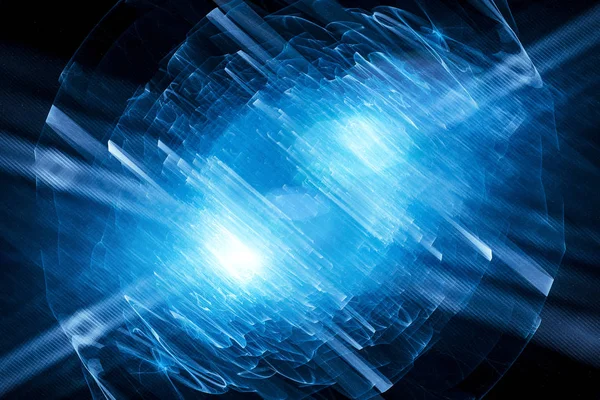 Blue glowing quantum in excited state bursting light — Stock Photo, Image