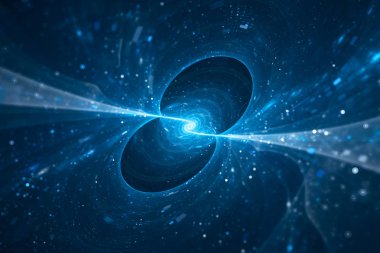 Uzayda mavi parlayan iplik spiral enerji kaynağı