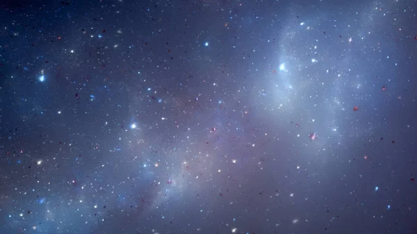 Blauer glühender Nebel, Sterne und Galaxien auf dem Sternenfeld — Stockfoto