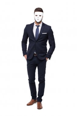 Businessman in formal wear and mask isolated clipart