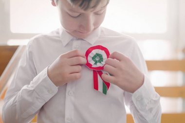 Küçük vatansever çocuk PIN Macar palaska