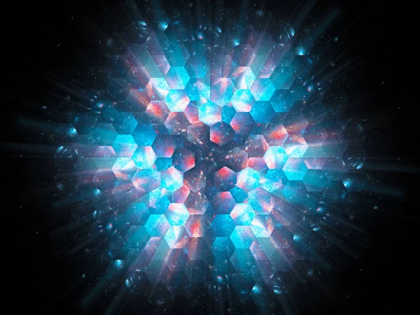 Colorful vibrant hexagons in space explosion, new technology — Stock Photo, Image