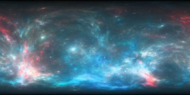 Renkli dış gezegen 360 derece panorama dokusu, bilgisayar tarafından oluşturulan soyut arkaplan, 3D görüntüleme