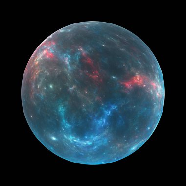 Canlı dış gezegen, bilgisayar tarafından soyut arkaplan oluşturulmuş, 3 boyutlu görüntüleme, blac üzerinde izole edilmiş