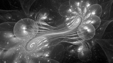 İlintili sarmal kuantumlar, siyah ve beyaz, bilgisayar tarafından üretilen soyut efektler, üç boyutlu görüntüleme