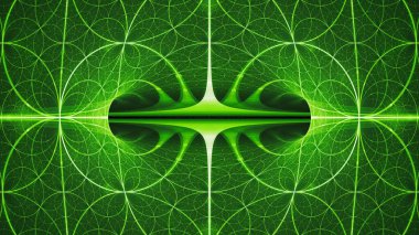 Green glowing 4 dimensional object in space, computer generated abstract background, 3D rendering clipart
