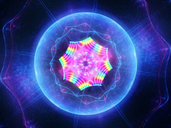 Renkli Parlayan Kuantum Bilgisayar Çekirdeği Fütüristik Teknoloji Soyut Arkaplan Görüntüleme — Stok fotoğraf
