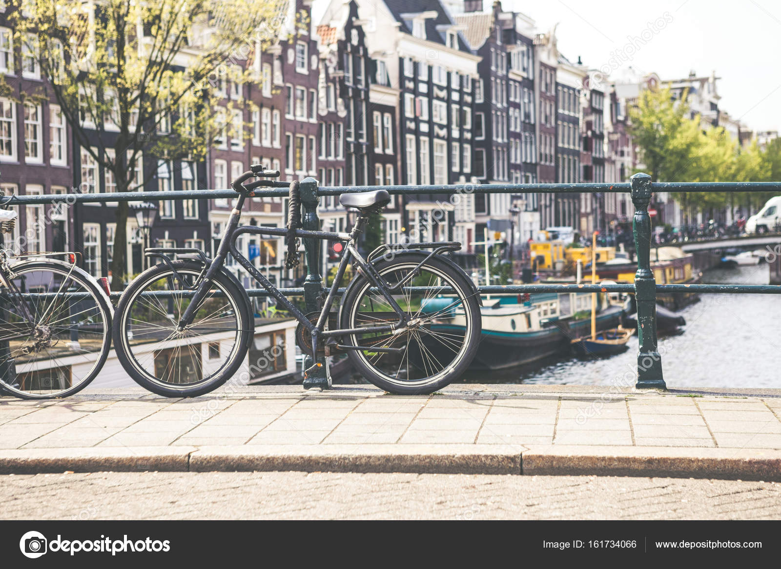 Cute Authentic Amsterdam Canals Houses With Old Bike In Front
