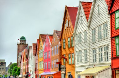 Bergen - Norveç ünlü Bryggen bölgesine görünümünü
