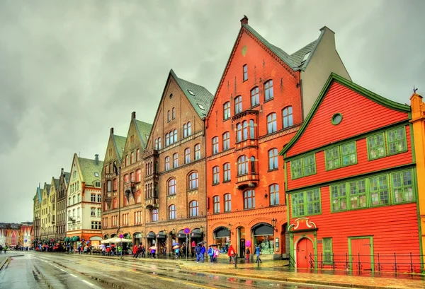 Veduta del famoso distretto di Bryggen a Bergen - Norvegia — Foto Stock