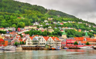 Bergen tarihi merkezinde Vagen bay yukarıda