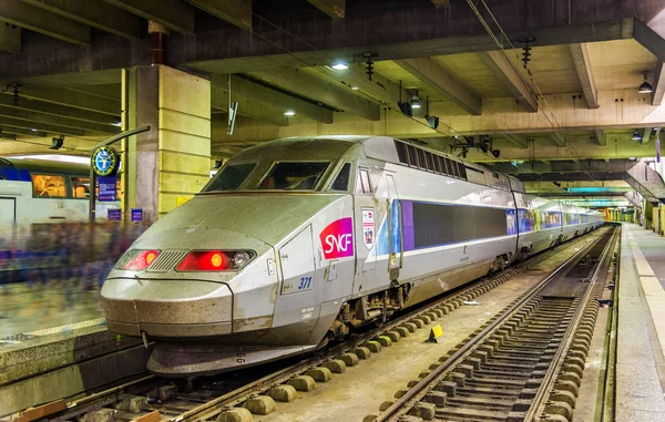 Składu pociągów TGV Atlantique dworcu kolejowym Montparnasse — Zdjęcie stockowe
